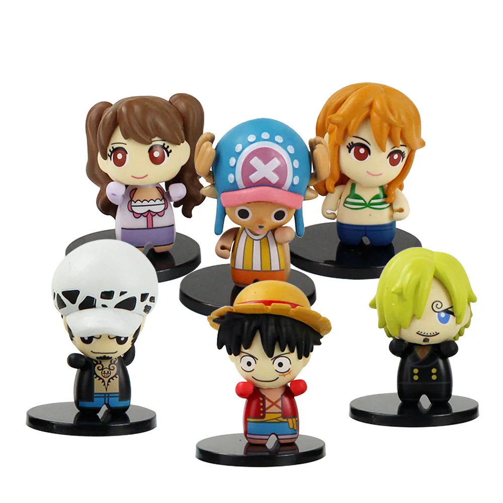 

6pcs/set Anime One Piece Luffy Sanji Nami Law Robin Chopper Q Version PVC Figure Collectible Model Toys Plump Body Figurine