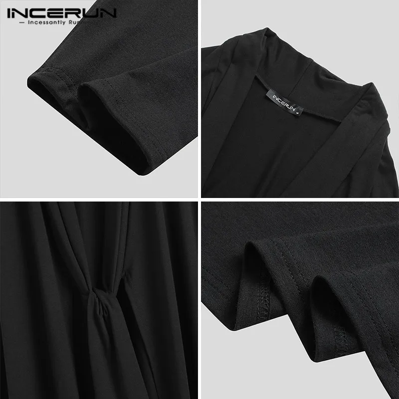 

INCERUN Man Korean Style Outwear Casual Coats Streetwear Men Solid Color Loose Trench Fashion Long Sleeve Lace Up Ponchos 5XL 7