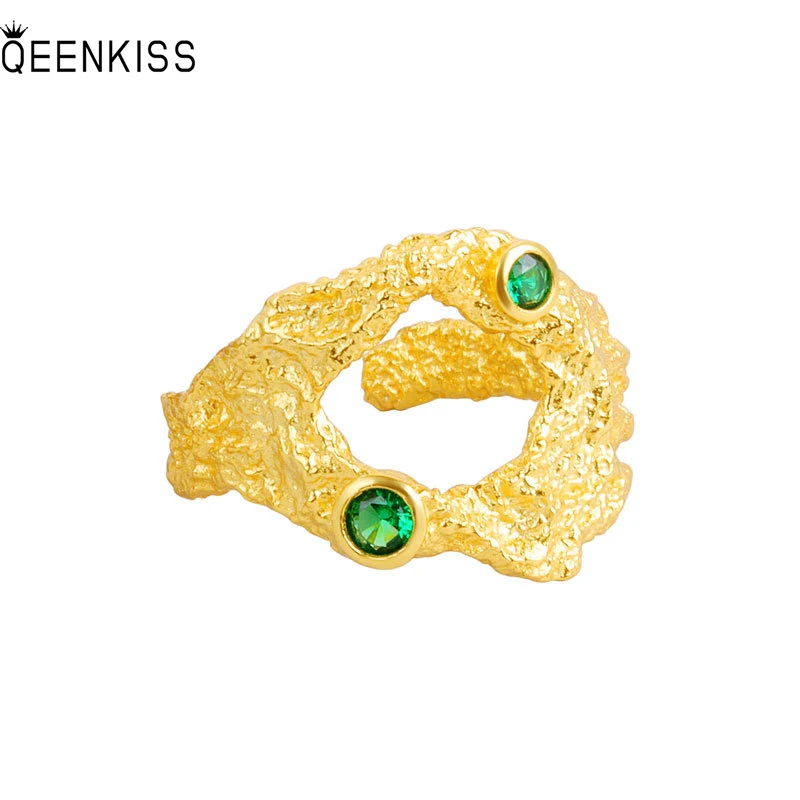 

QEENKISS RG6434 Jewelry Wholesale Fashion Woman Girl Birthday Wedding Gift irregular AAA Zircon 18KT Gold White Gold Open Ring