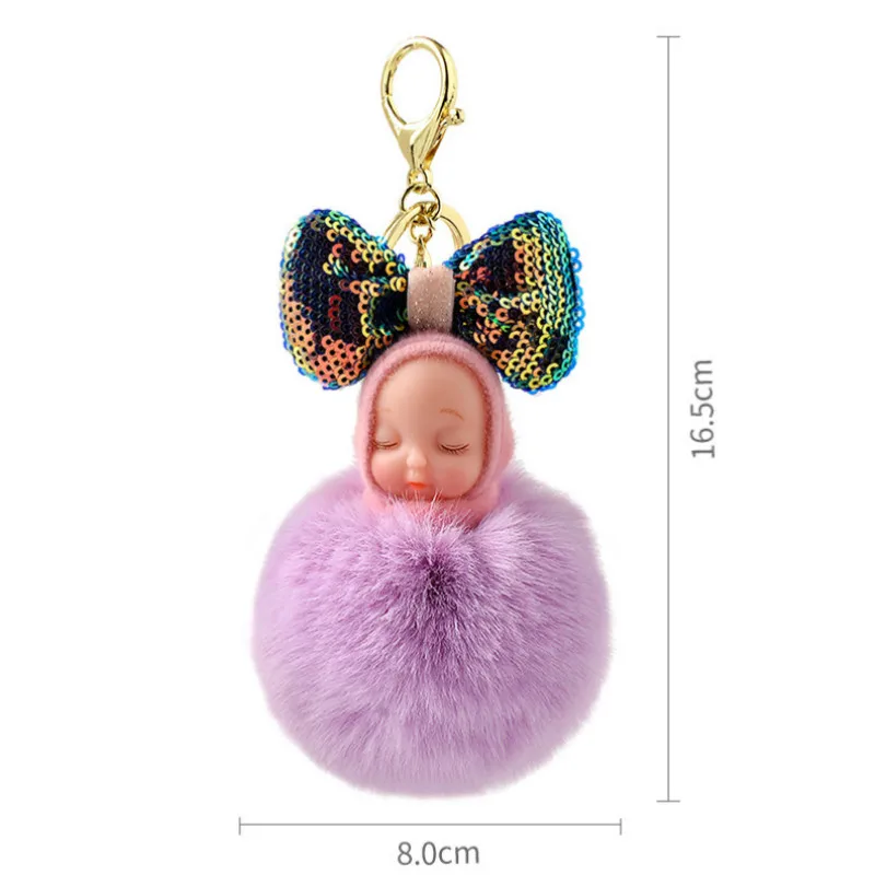 

Lovely Cute Fluffy Sleeping Baby Keychain Pompom Faux Fur Ball Key Chain Car Keyring Women Key Holder Bag Pendant Charm Jeweler