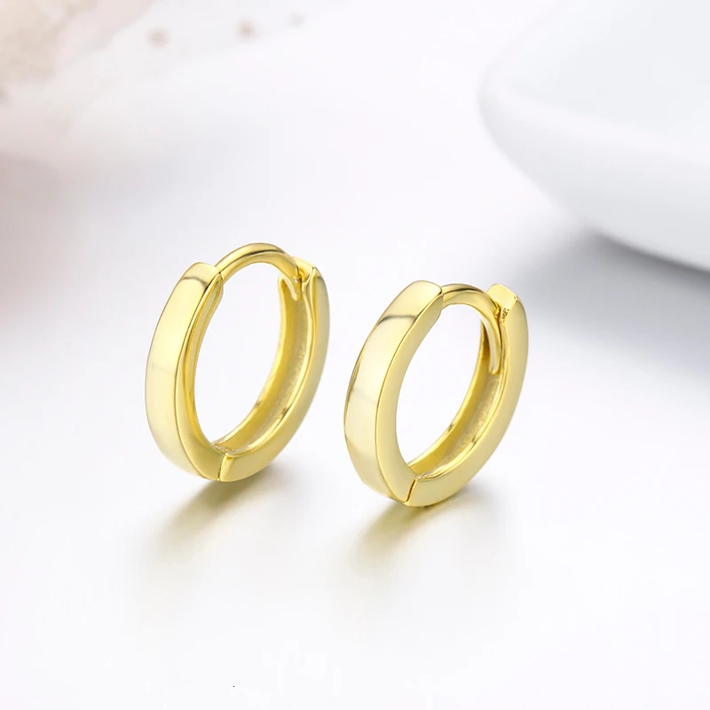 Slim 925 Sterling Silver Gold Color Loop Huggies Circle Small Hoop Earrings For Womens Mens Child Girls Kids Jewelry Aros Aretes