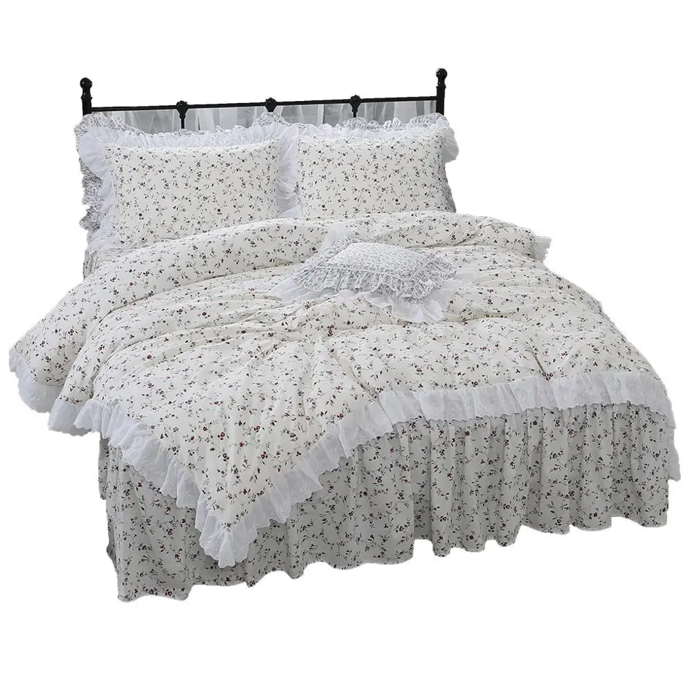 Пасторальные Цветочные оборки роскошное постельное белье Комплект Принцесса