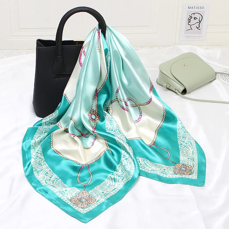 Модный шарф для волос для женщин Керчиф Печать шелка атласа хиджаб шарфы 90см*90см Квадратные платки носовые платки Шарфы для дам.
