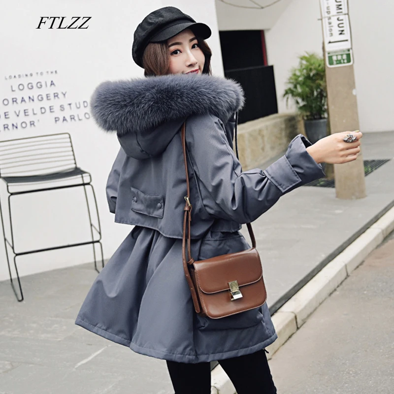 Женская парка на утином пуху FTLZZ свободная уличная с капюшоном и воротником из