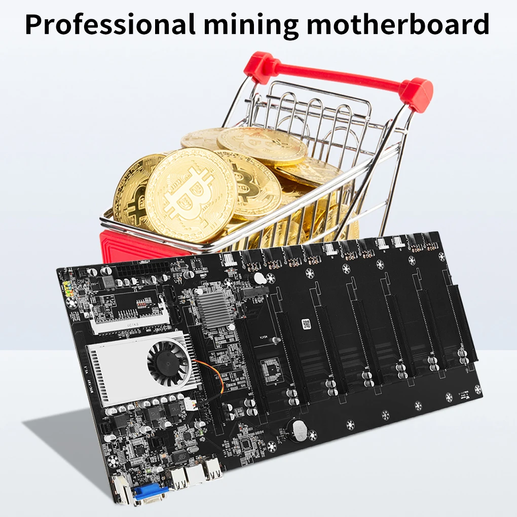 Verkaufen BTC-T37 Bergbau Bergmann Motherboard SATA 3,0 8 GPU PCI-E 16X Motherboard USB 2,0 DDR3 Speicher Integrierte VGA Interface Computer Teil
