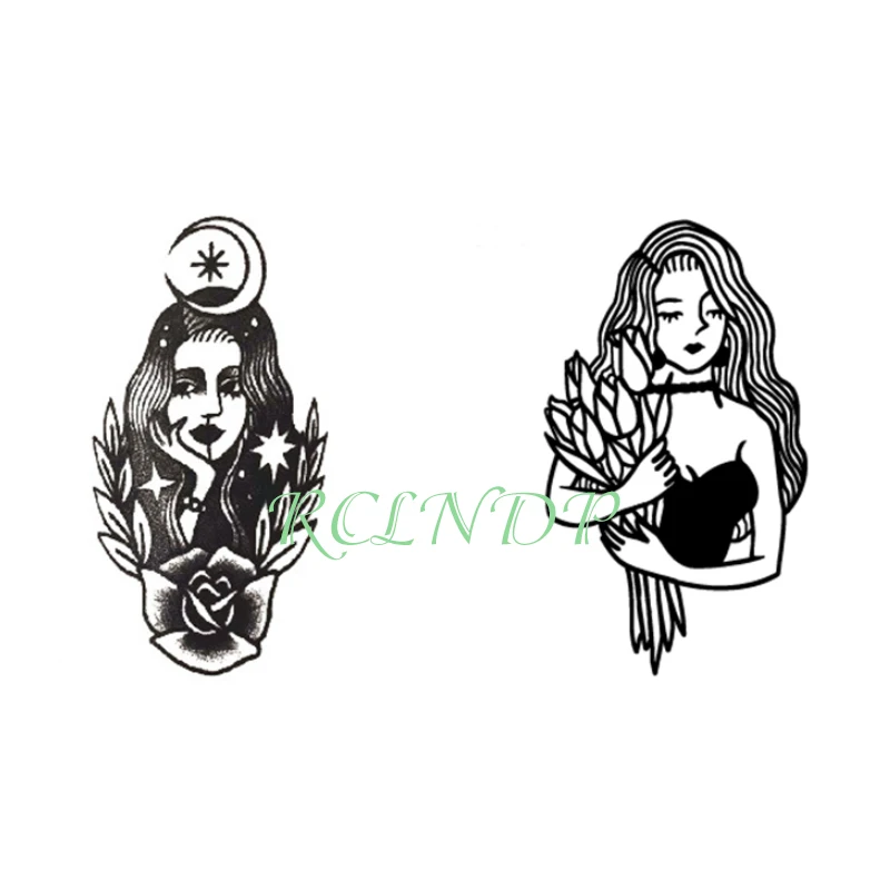 Водостойкая Временная тату наклейка луна принцесса старый школьный стиль