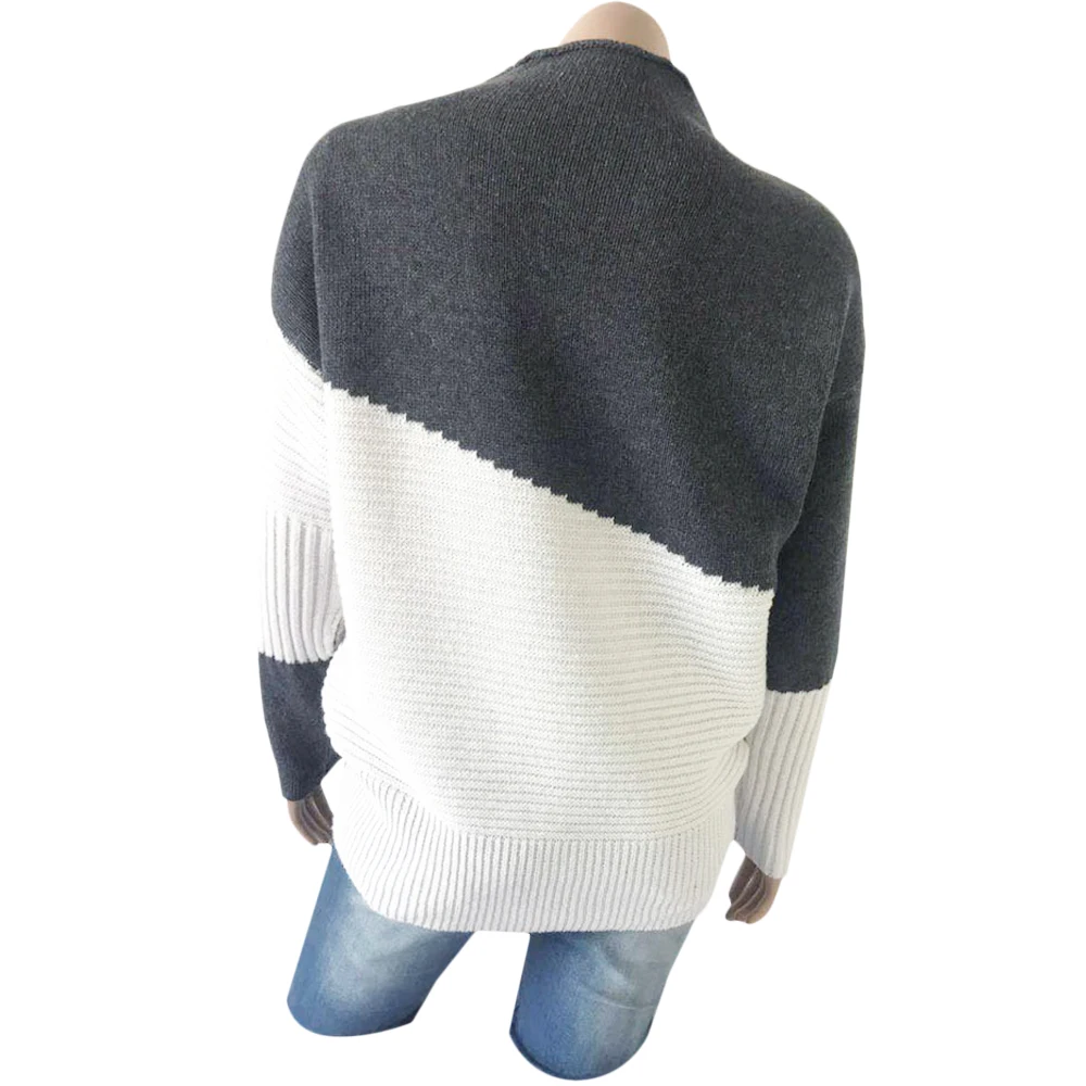 

VICABO Color Patchwork Sweater Winter Autumn Jumper Turtleneck Casual Ladies Pullover Knitted Sweater Women