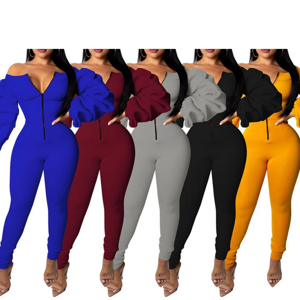 Женский Повседневный комбинезон на молнии плотный с открытыми плечами и