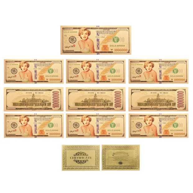 10pcs Monroe notes WR деловой сувенир, подарки, Красочные золотые фольги, известные люди США, Мэрилин Монро, банкноты, Высокая коллекция, товары для творчества - Цвет: 10pcs Monroe notes