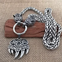 viking stainless steel bear head pendant necklace domineering wolf head titanium steel chain necklace viking man jewelry gift