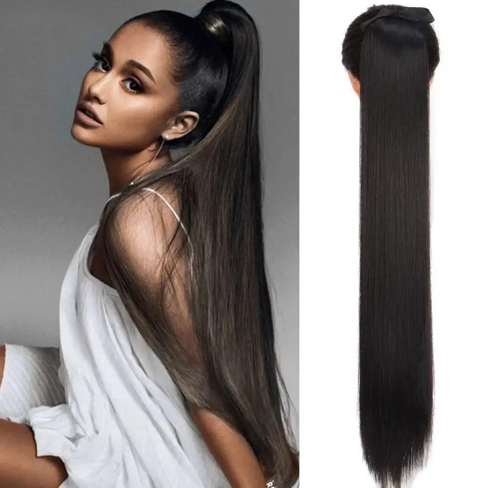 

Xnaira Super Long Straingt Drastring Ponytail Synthetic Hair Extensions Black Brown Pony Tail Heat Resistant Fiber 80CM Party Po