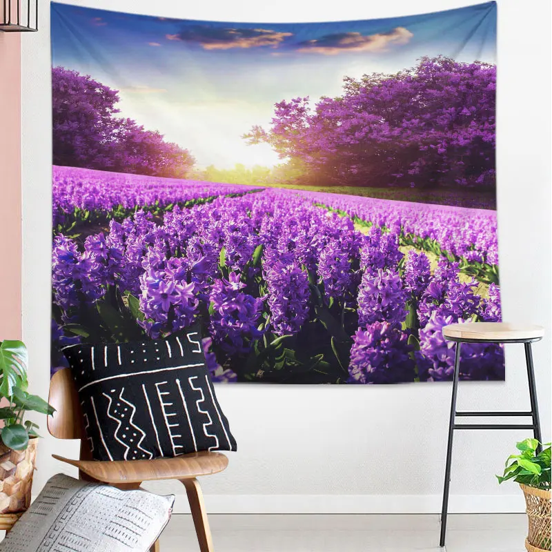 Красивый пейзаж настенный гобелен лаванда растение декоративный ковер домашний