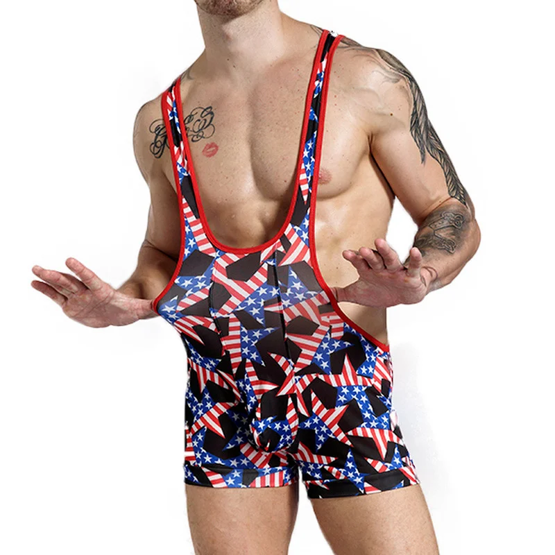 

Sexy Mens Undershirts Fitness Bodysuit Sport Jumpsuit One Piece Leotard Wrestling Singlet Boxer Shorts Underwear Male Overalls
