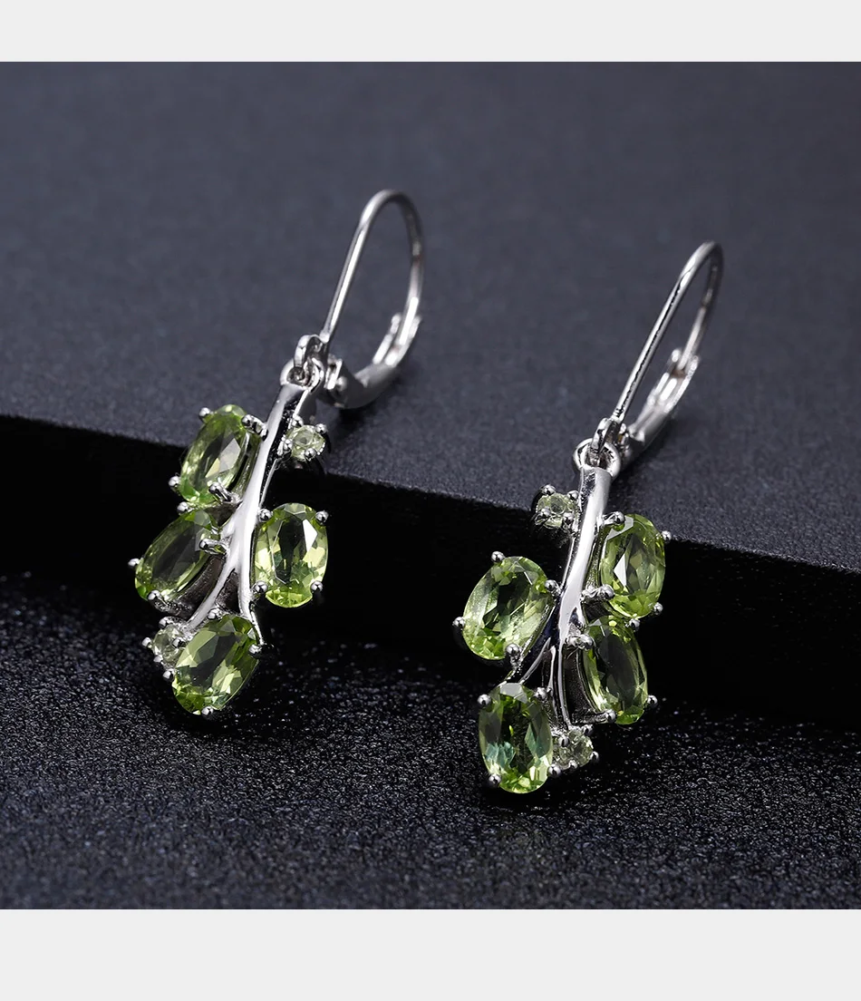 GEM'S BALLET 925 пробы, серебряные серьги в форме пальмы, 4.29Ct, натуральный Перидот, Серьги с драгоценными камнями для женщин, свадебные ювелирные изделия