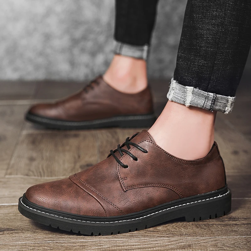 

Spring Autumn Men's Leather Classic Formal Dress Shoes fashionable Comfortable lightweigh Mens Round head flat wedding shoes