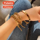 Ретро Браслет Комплект из 3 предметов простой дизайн толстые ремни сочетание Мода Дикий Широкий браслет цепи Женский