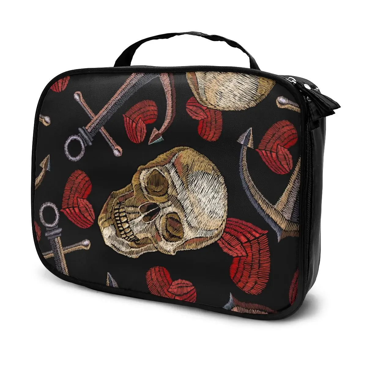 

Girl Makeup Bag Human Skull Anchor And Heart Women Cosmetic Bag Toiletries Organizer Waterproof Female Storage Bag Make up Cases