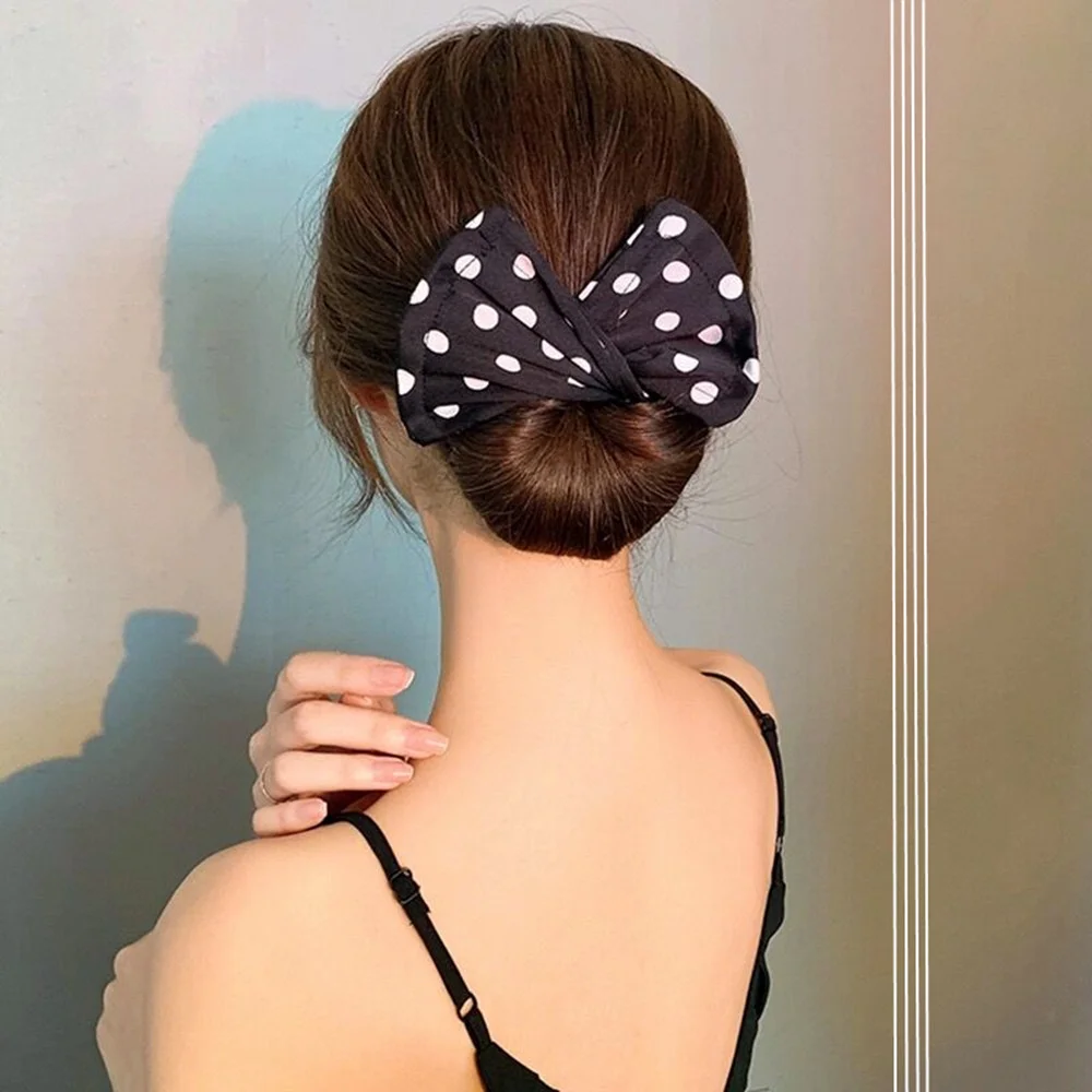 

Black White Wave Point Big Bow Cloth Hair Ties Hair Scrunchie Hairpin Hairpin Woman Elegant Hair Accessories Party Headdress