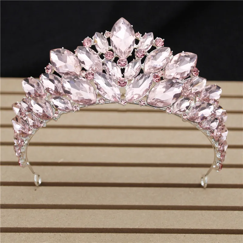 Silver Pink Роскошный головной убор принцессы, свадебная тиара, корона с красными кристаллами, ободки, вечерние аксессуары для выпускного, свадебные украшения для волос - Окраска металла: Silver Pink