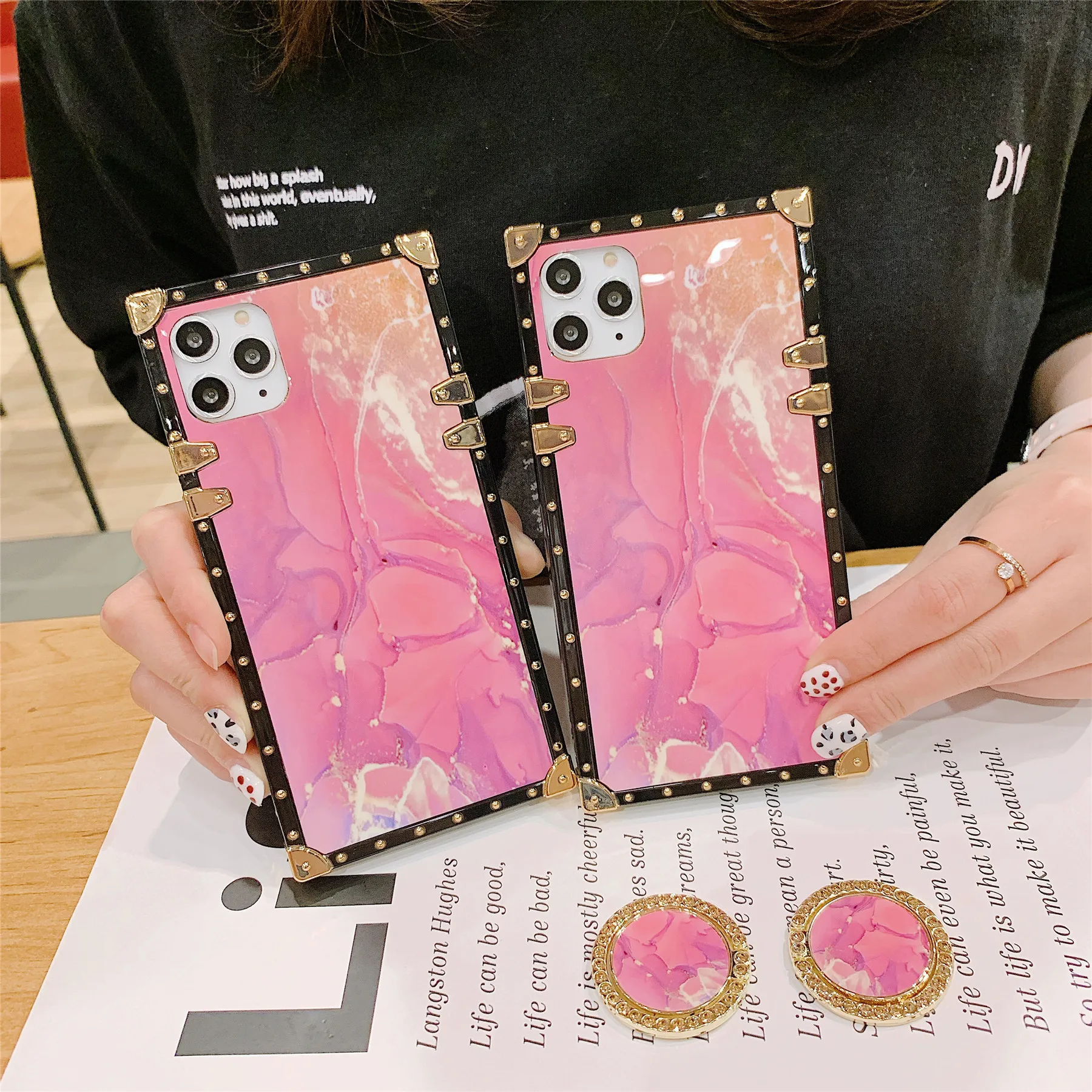

Luxury Glitter Square Case for Samsung Galaxy Note 20 Ultra S20 S8 S10 PLUS S9 A71 A51 A70 A21Fashion Pink Marble Soft Covers