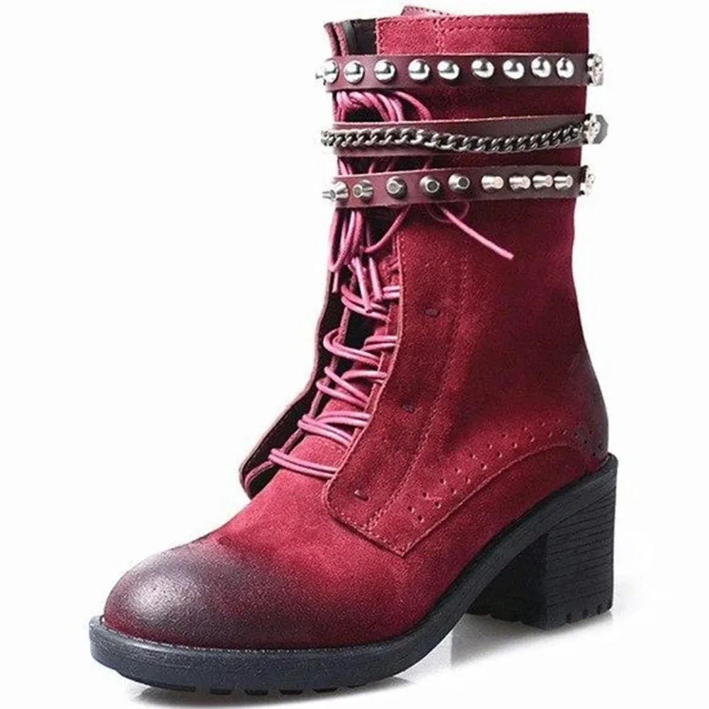 

BONJOMARISA Retro Lady Winter Round Toe High Heels Ankle Buckle Brand Consise Boots Women 2020 Flock Leisure Shoes Woman