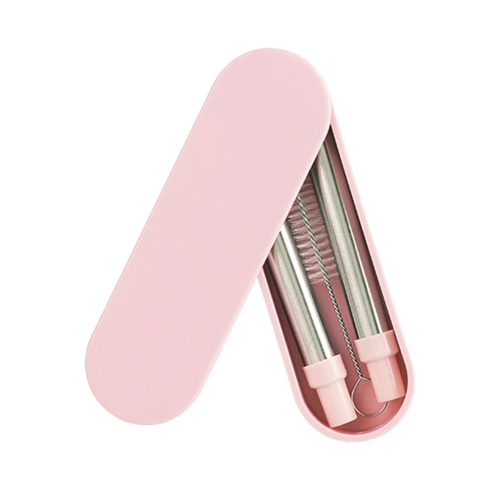 Light pink Телескопические Складные Многоразовые трубочки из нержавеющей стали складные металлические портативные соломы с чехол и щетка для чистки для путешествий и офиса - Цвет: Light pink
