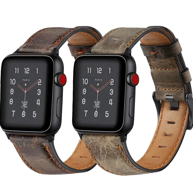 

Retro Cow Leather Strap for Apple watch Band 45mm 41mm 44 38 42 watchband iWatch Bracelet Apple watch Series 7 5 SE 6 4
