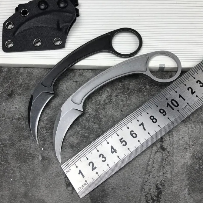 

EDC Fixed Karambit Claw Knives 440C Stonewashed Blade Razor Sharp with Kydex for Outdoor Camping Hunting
