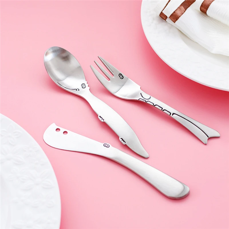 Креативная посуда из нержавеющей стали 304, Мультяшные столовые приборы, нож, вилка, ложка, посуда для детей в форме бегемота