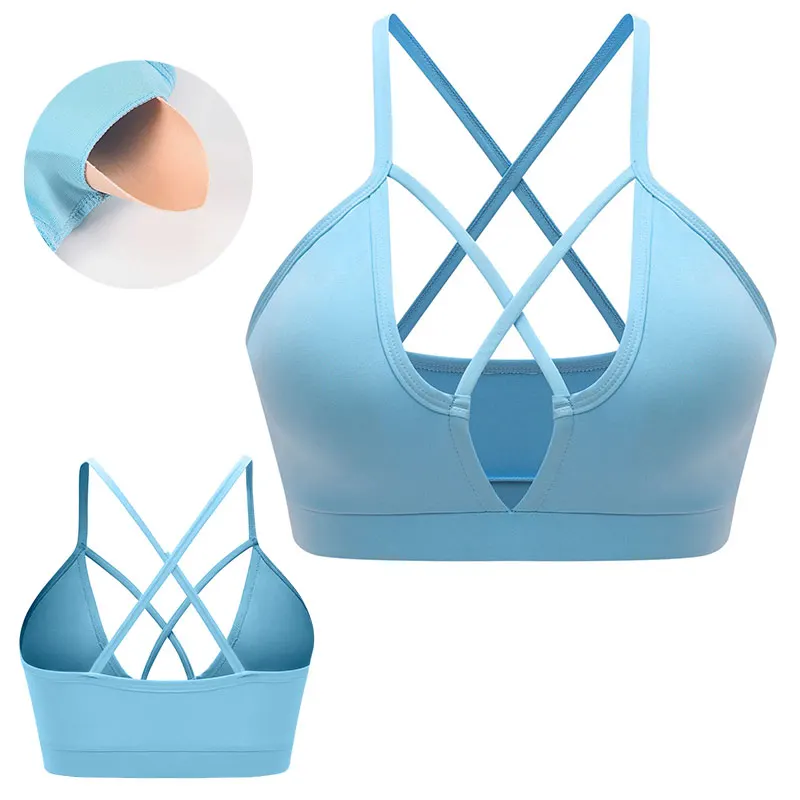 

Womens Yoga Sports Running Bra Bandage Cross Crop Top Vest Stretch Bras with Removable Pads ALS88