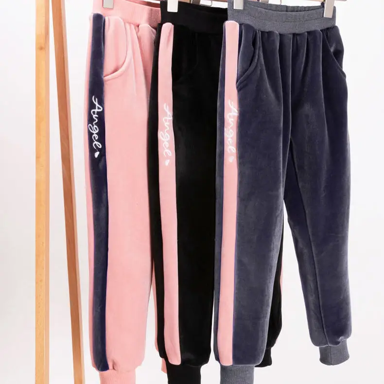 

Girls' Gold Velvet Pants Autumn And Winter New Style Outer Wear Plus Velvet Thickening Children Plus Velvet Sweatpants
