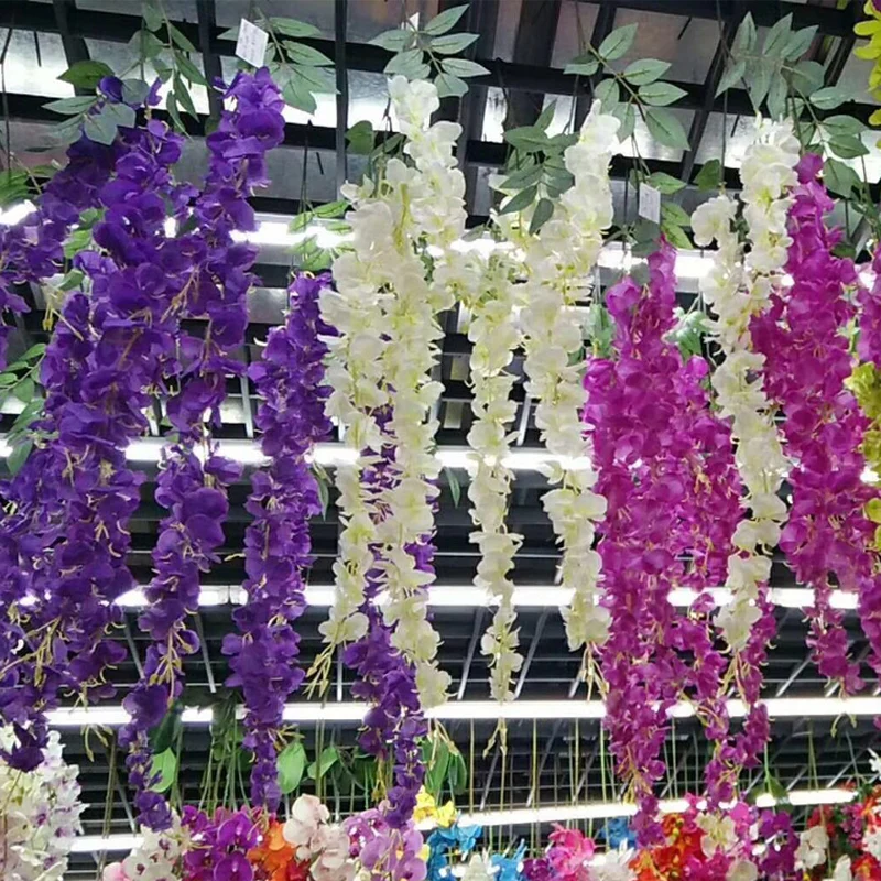 

2pc/lot Wedding Arch Wall Decor Artificial Silk Wisteria Flowers Vines Hanging Rattan Bride flower Garland For Home Garden Decor