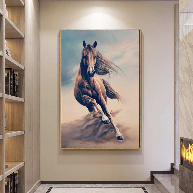 

Abstract Animal Oil Canvas Painting on Posters and Prints Wall Art Running Horse Pictures Uadros for Living Room No Frame