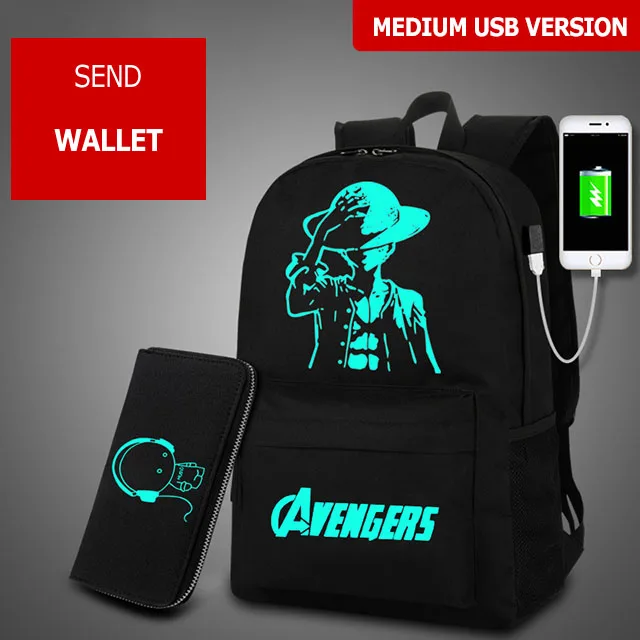 lufei.wallet-M 3 шт./компл. аниме светящиеся школьные сумки для подростков мальчиков рюкзак детский usb зарядка школьный рюкзак для девочек школьный рюкзак - Цвет: lufei.wallet-M
