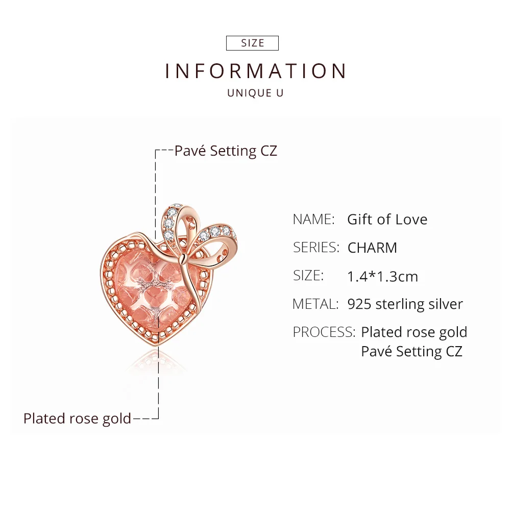 

BISAER Gift of Love Charms 925 Sterling Silver Pink Bow & Heart CZ Pendant Beads for Women Fit Bracelets Necklace Jewelry HVC398