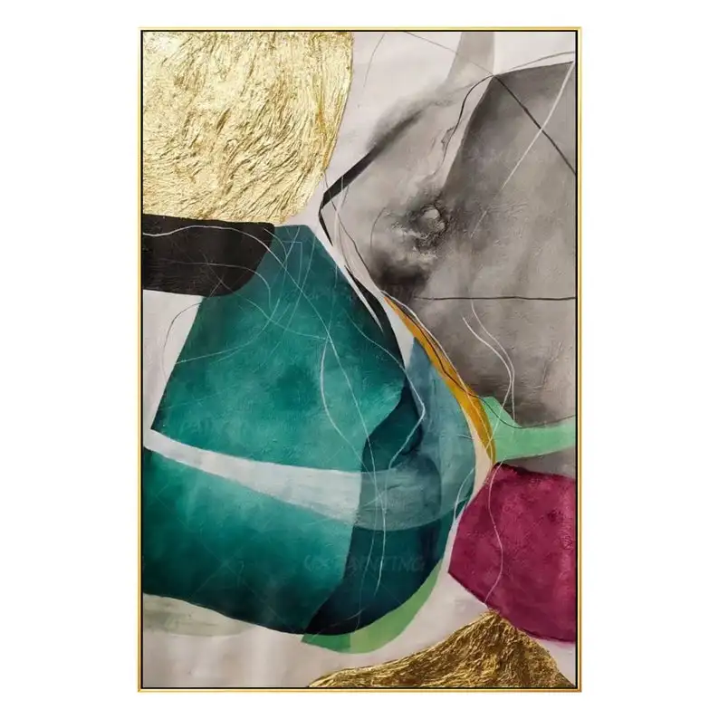 

Gold Leaf Abstract Emerald Green Oil Canvas Engraving Interior Art Decoration