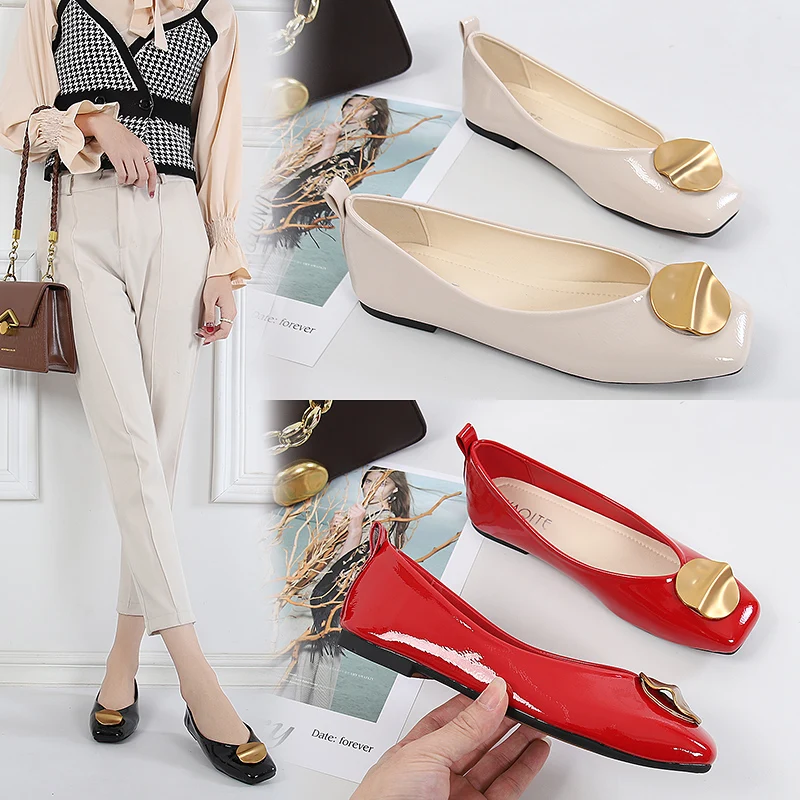 

Metal sequins patent leather womens shoes Shallow Square Toe Flats Casual choussure femme shoes woman slip zapatos de mujer