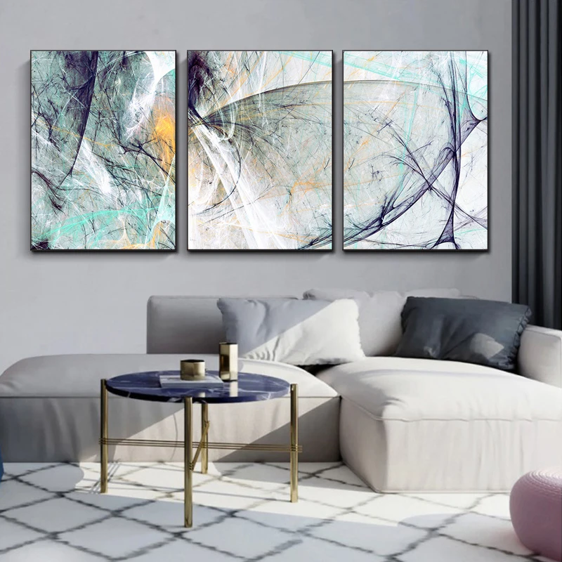 Абстрактная Картина на холсте в скандинавском стиле синего и серого цвета Постер