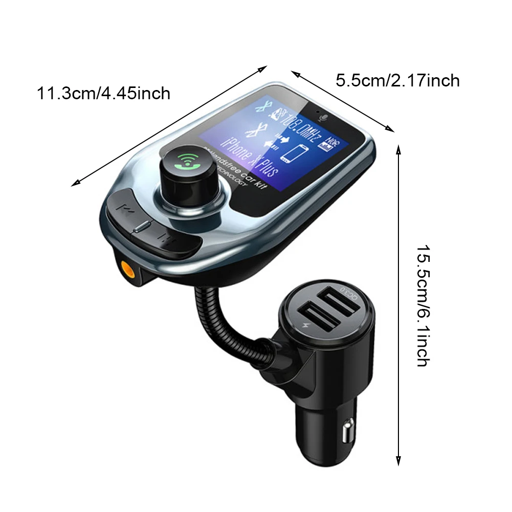 

Fast Charging Hands Free Calls MP3 Player Support TF Card ABS Dual USB Ports Bluetooth FM Transmitter Universal For Car Wireless