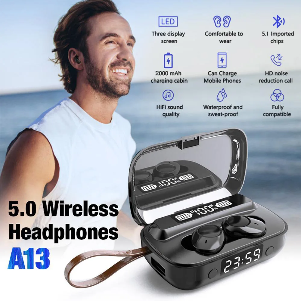 

TWS-стереонаушники с зарядным футляром и поддержкой Bluetooth 5,1, 2000 мА · ч