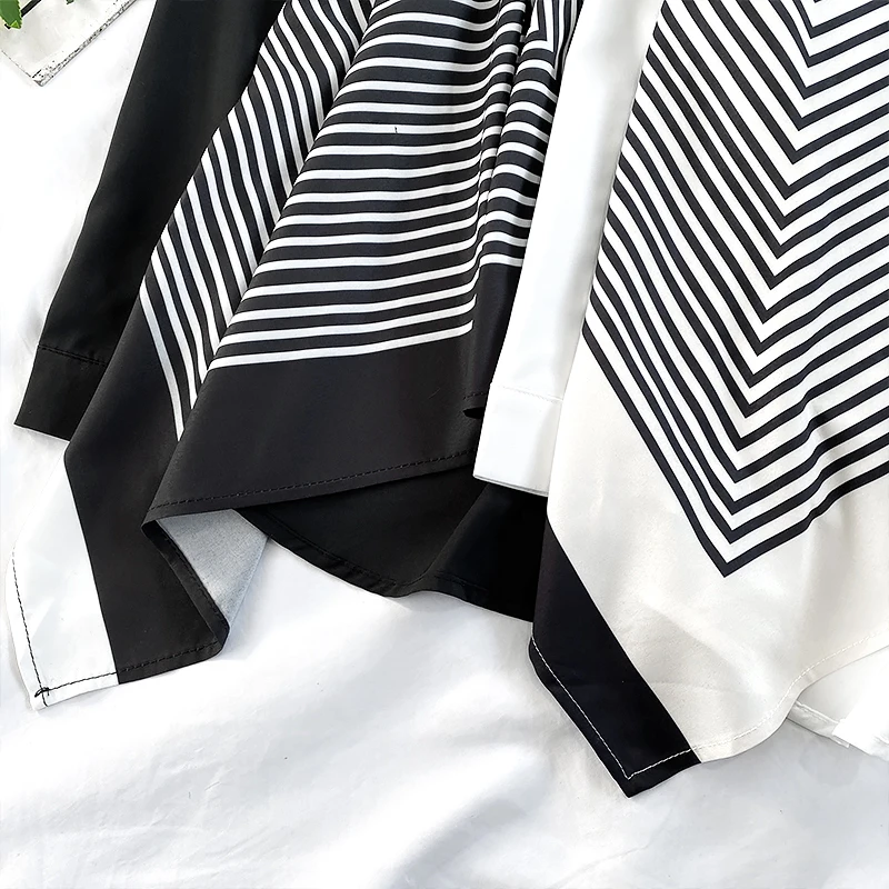 

KUSAHIKI Korean Stripe Ruffle Patchwork Blouse Shirt Causal Long Sleeve Turn-down Collar Top 2021 New Blusas Mujer De Moda 6F447