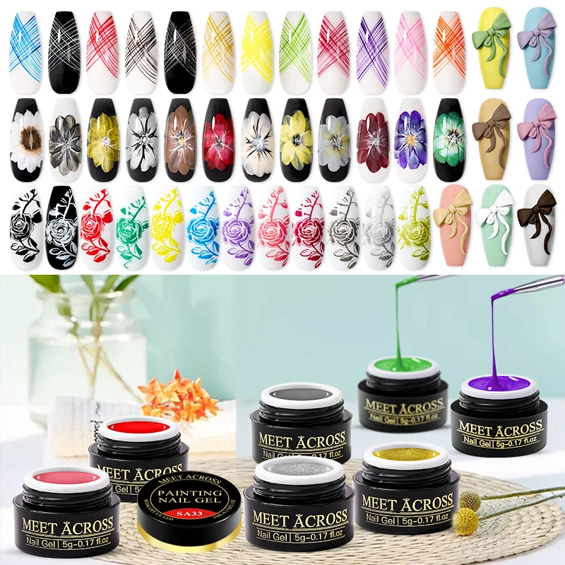 

MEET ACROSS 5ml Gel Nail Polish Flower Painting Carving Gel Soak Off UV LED Polish Nail Art Varnish Spider Nail Gel Polish