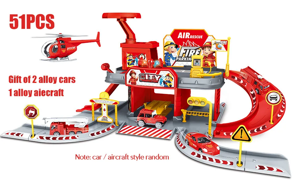 3D City Police Station Railway Alloy Car Play Engineering Fire Truck Track Car DIY Model Building Kits Assembly toys for kids