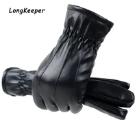 longkeeper autumn winter pu leather gloves women men waterproof full finger gloves touch screen drivers warm guantes luvas