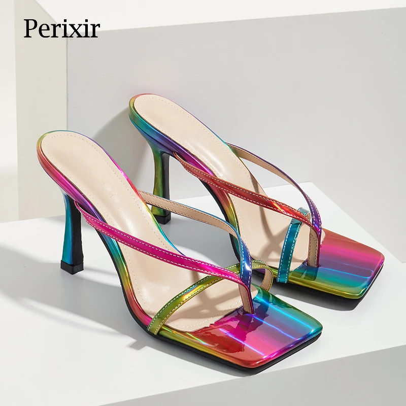 

Perixir Design Women Sandals Slide Open Toe Rainbow Concise Handmade High Quality Footwear 2021 New Arrival Summer Lady Shoes