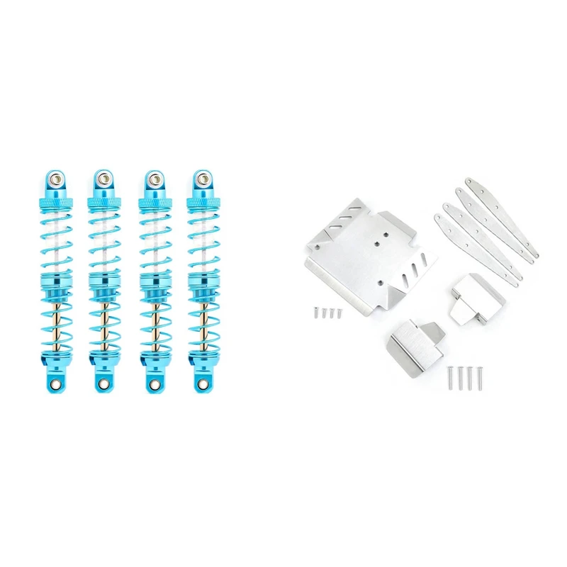 

4x Metal Double Spring Oil Shock Absorber 90mm & 1set Stainless Steel Metal Chassis Armor Axle Protector Arm Guard Plate