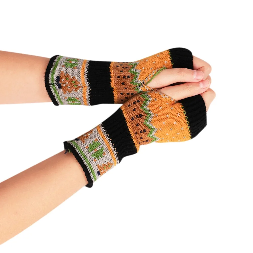 Женские зимние перчатки рождественские вязаные без пальцев унисекс мягкие