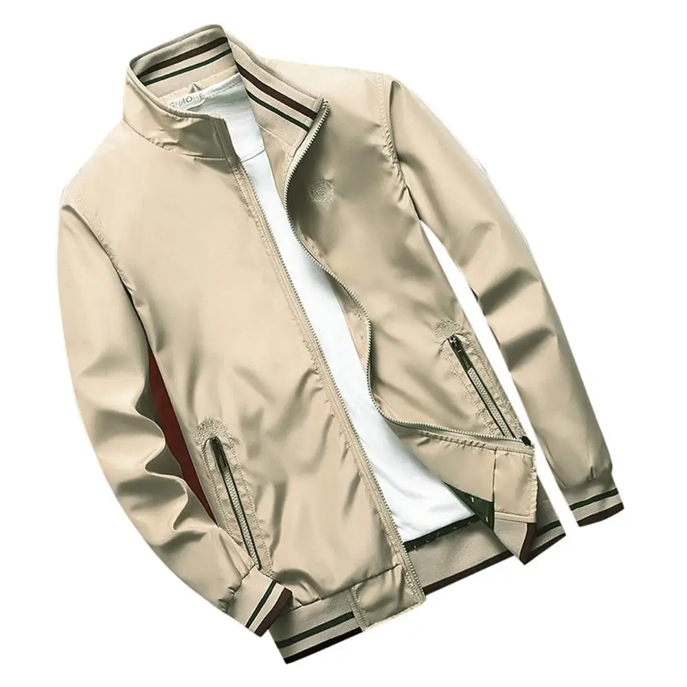 Мужская повседневная куртка модная однотонная спортивная на молнии с карманом и