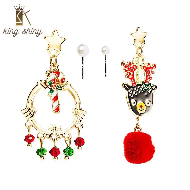 

New Elegant Deer Shape Crystal Dangle Earrings for Woman Chaim Big Fur Ball Irregular Drop Earring Christams Party Gift for Girl