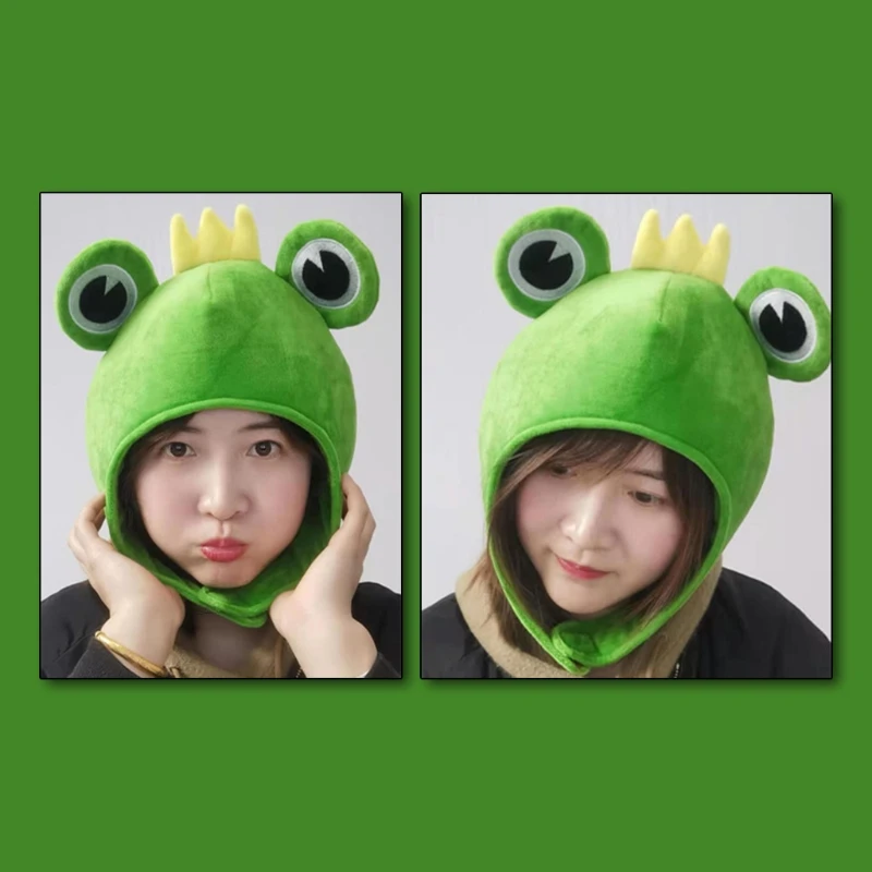 

Cartoon Big Frog Eyes Crown Plush Hat Funny 3D Stuffed Toys Cosplay Headgear Cap 83XF